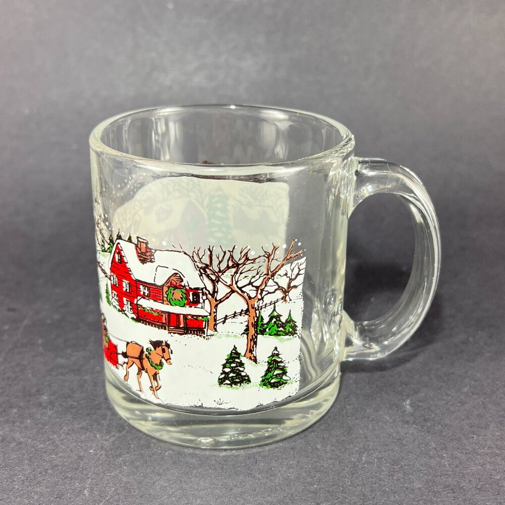 Vtg Libbey Glass Courier Ives Winter Christmas Holiday Coffee Tea Cup Mug 12 oz
